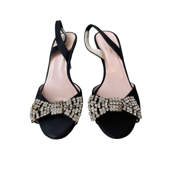 Kate Spade Womens Black Miva Jeweled Bow Satin Slingback Open Toe Heels Sandals - Picture 4 of 8